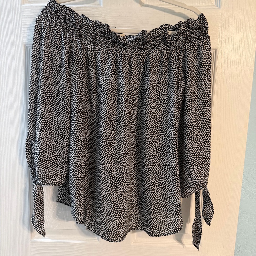 Michael Kors Black and White Polka Dot Off-Shoulder Blouse